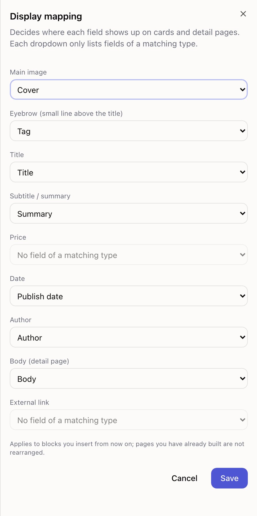 The Display mapping panel with a dropdown for each role