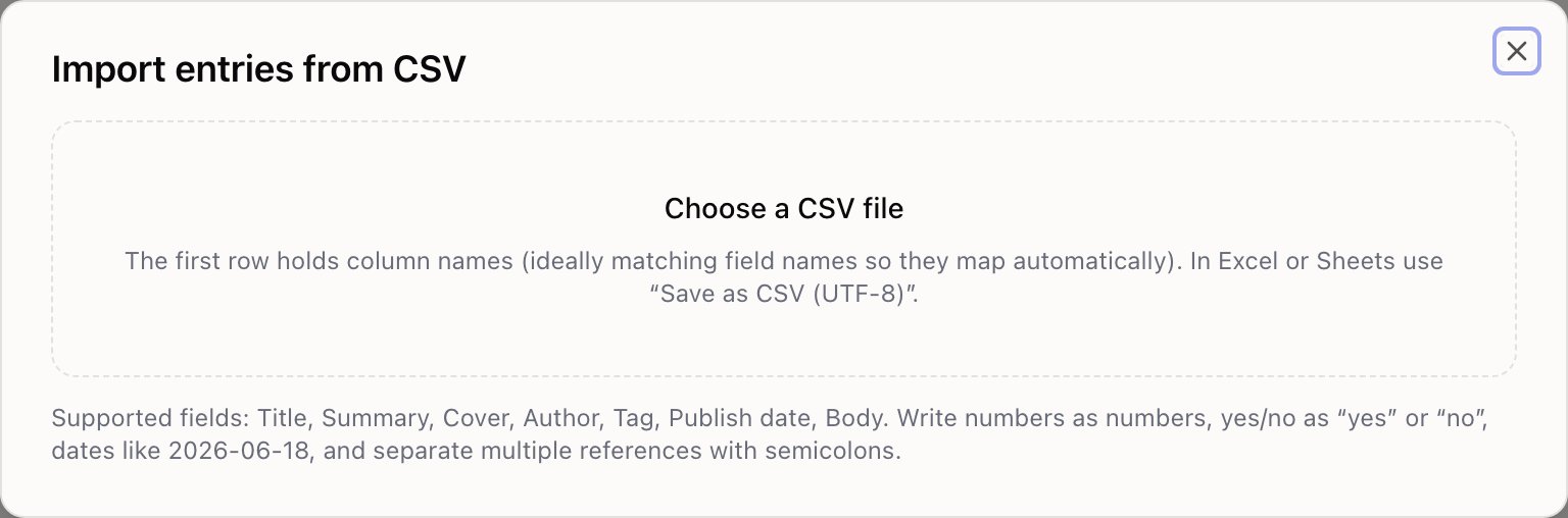 The CSV import dialog showing column mapping and a preview of the first rows