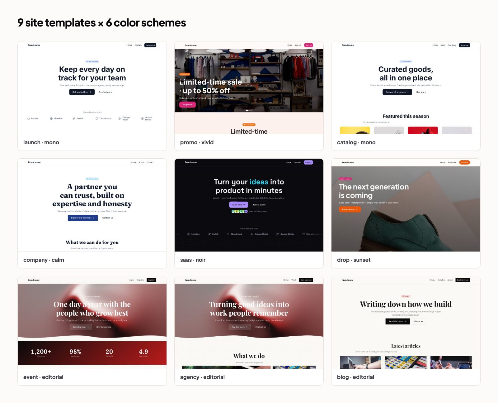 15 templates × 7 color schemes.